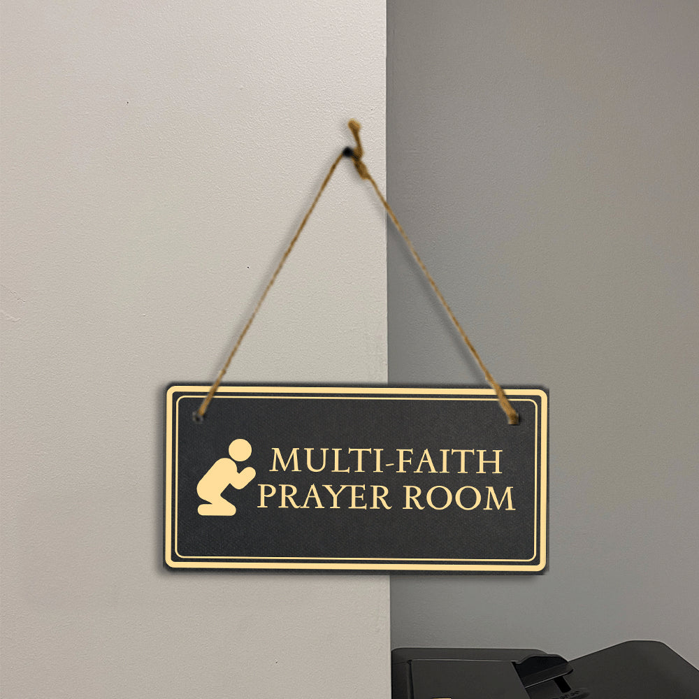 Multi-Faith Prayer Room 5x10 Hanging Plus Wall or Door Sign | Rustic Twine | Workplace Religion Signage