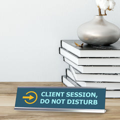 Client Session, Do not Disturb, Blue Silver Frame, Desk Sign (2x8")