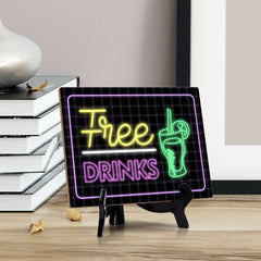Signs ByLITA Free Drinks Wedding Decoration Table Sign with Acrylic Stand (6x8“)