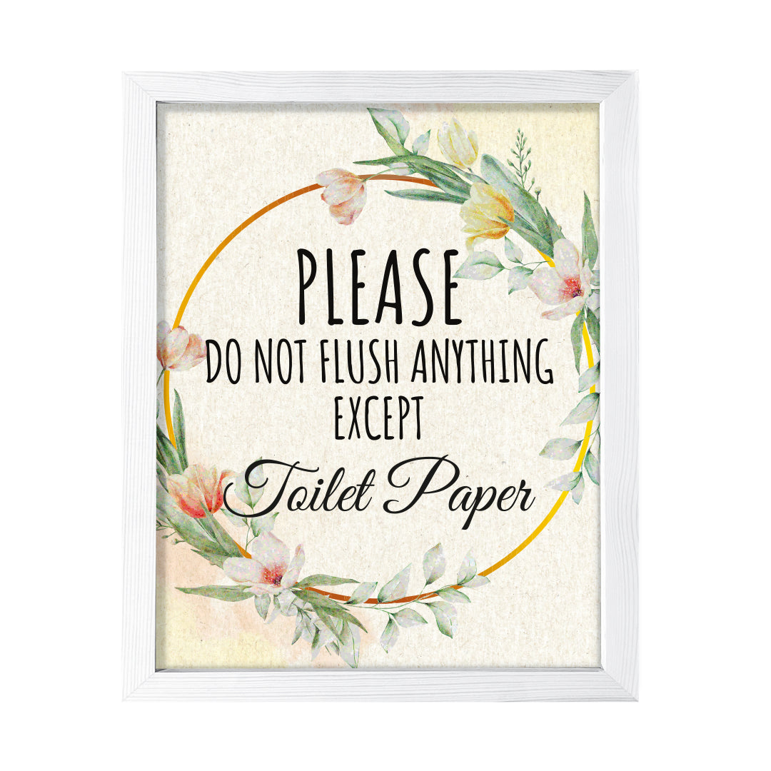 Signs ByLITA Please Do Not Flush Anything Except Toilet Paper, Floral FRAMED Print Short Term Rentals Guest Signage Hospitality Wall Art
