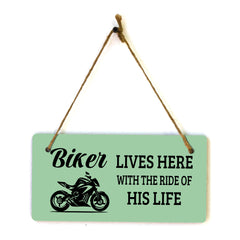 Biker Lives Here With The Ride Of His Life 5" x 10" Hanging Wall or Door Sign | Home Decor