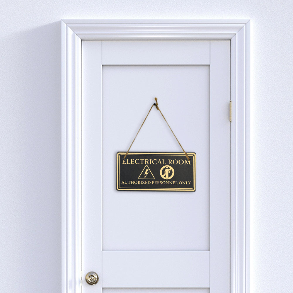 Electrical Room Authorized Personnel Only 5x10 Hanging Plus Wall or Door Sign | Rustic Twine | Workplace Safety Signage
