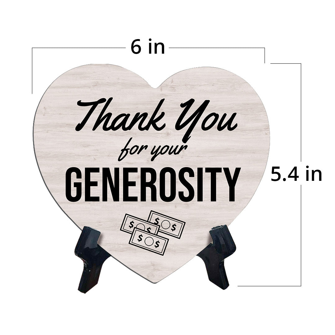 Signs ByLITA Heart Thank You for Your Generosity Wood Color, Table Sign [6 x 5"]