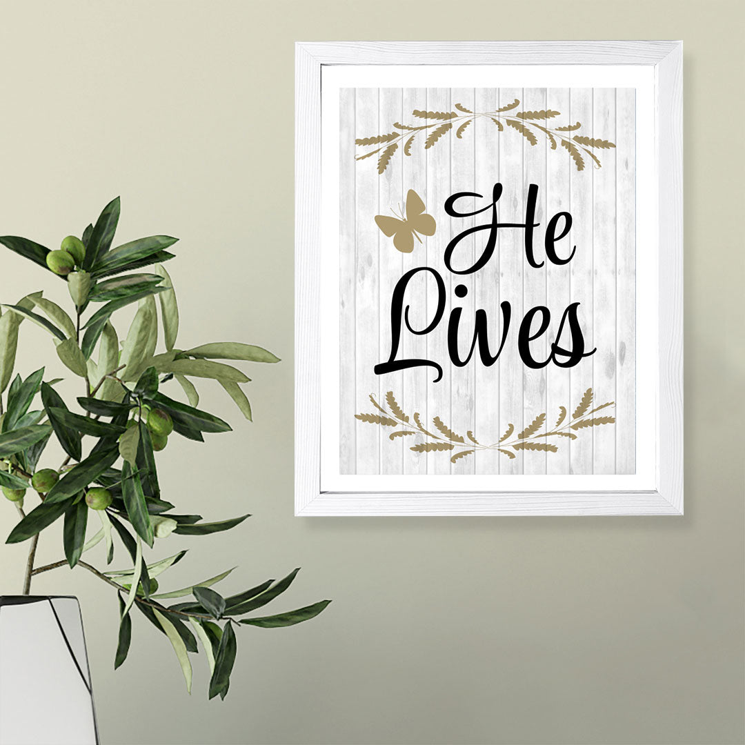 Designs ByLITA He Lives, Framed Wall Art Print | Religious Church & Home Decor