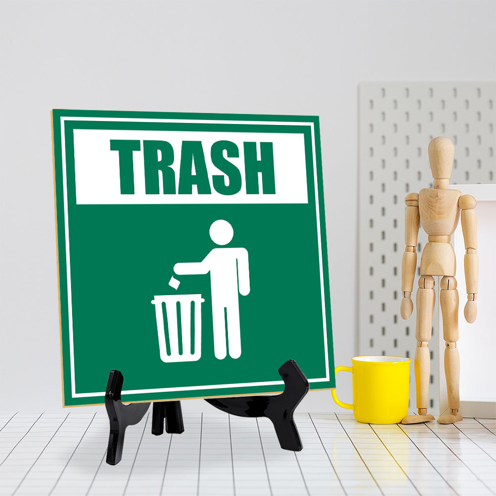 Trash 5"x 5" Square Table Sign With Acrylic Easel | Home & Office Decor