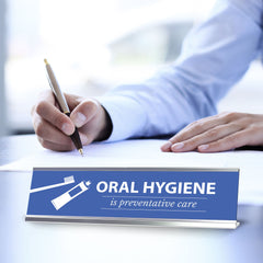Signs ByLITA Oral Hygiene is Preventative Care Dental Office Decor Silver Frame, Desk Sign (2x8“)