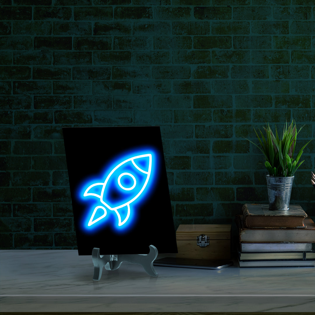 Rocket Neon Graphic Style Table Sign with Acrylic Stand (6x8“) | Live Streamer Gaming Themed Decoration