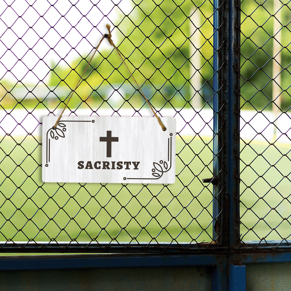 Sacristy 5x10 Hanging Plus Wall or Door Sign | Church Rustic Wood Sign