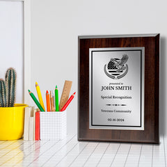 Thank You For Your Service Military and First Responders Customizable Award Plaque |Easel Mount Option | Patriotic Recognition of Achievement and Service Personalizable Plaques