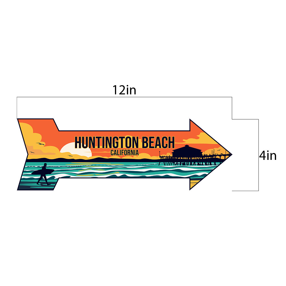 Arrow Shape Plus Huntington Beach, California 12x4" Wall or Door Sign | Stylish Famous US Beach Souvenirs