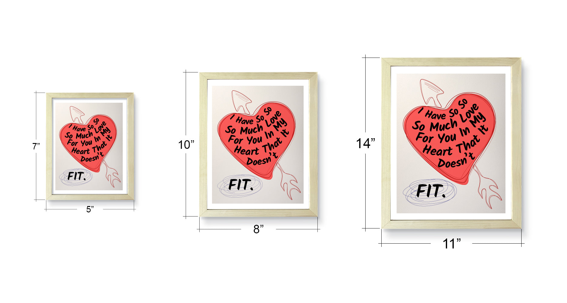 Designs ByLITA I Have So So So Much Love For You In My Heart That It Doesn't Fit, Wall Print Art | Love Retro Decoration