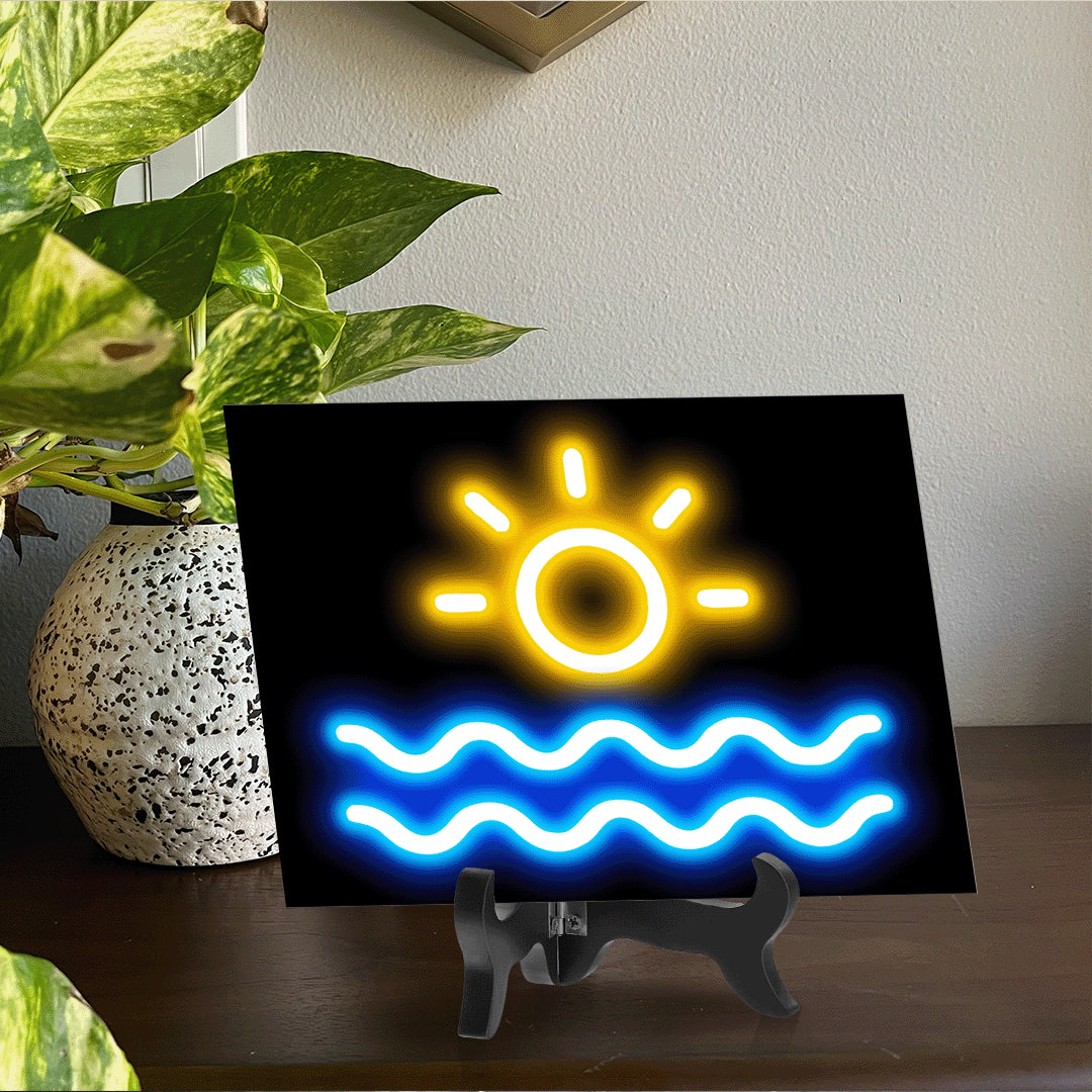 Sun Neon Graphic Style Table Sign with Acrylic Stand (6x8“) | Live Streamer Gaming Themed Decoration