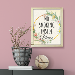 No Smoking Inside Please, Floral UNFRAMED Print Kitchen Hospitality Wall Art