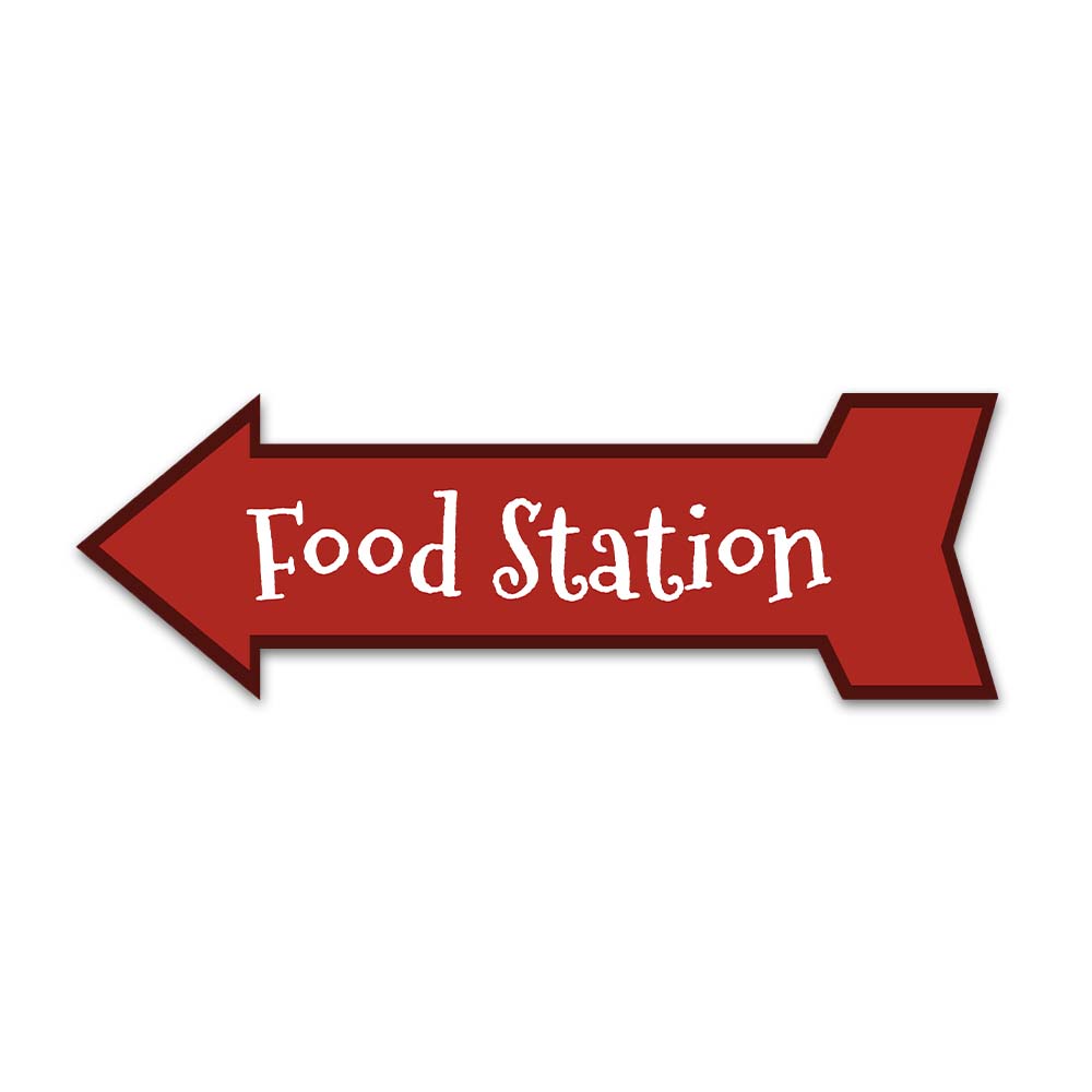 Arrow Shape Plus Food Station 12x4" Wall or Door Sign | Christmas Holiday Decoration