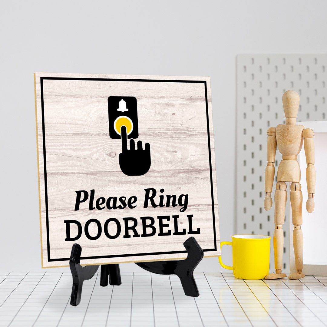 Please Ring Doorbell 5"x 5" Square Table Sign With Acrylic Easel | Home & Home & Office Decor