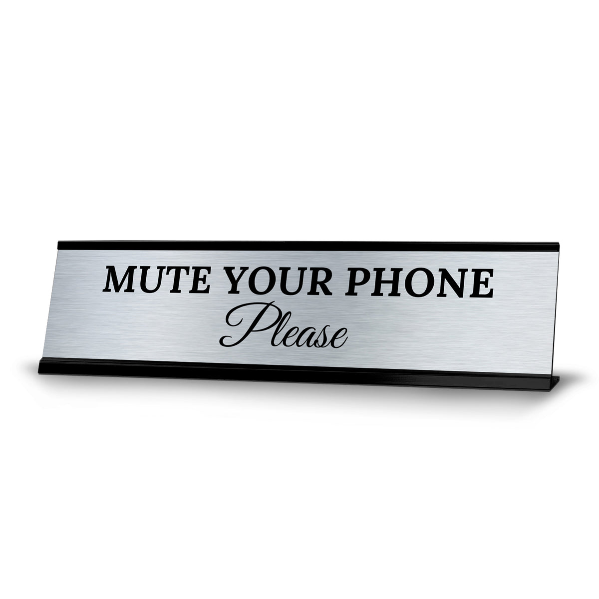 Signs ByLITA Mute Your Phone Please Office Decoration Gift Black Frame Desk Sign (2x8")
