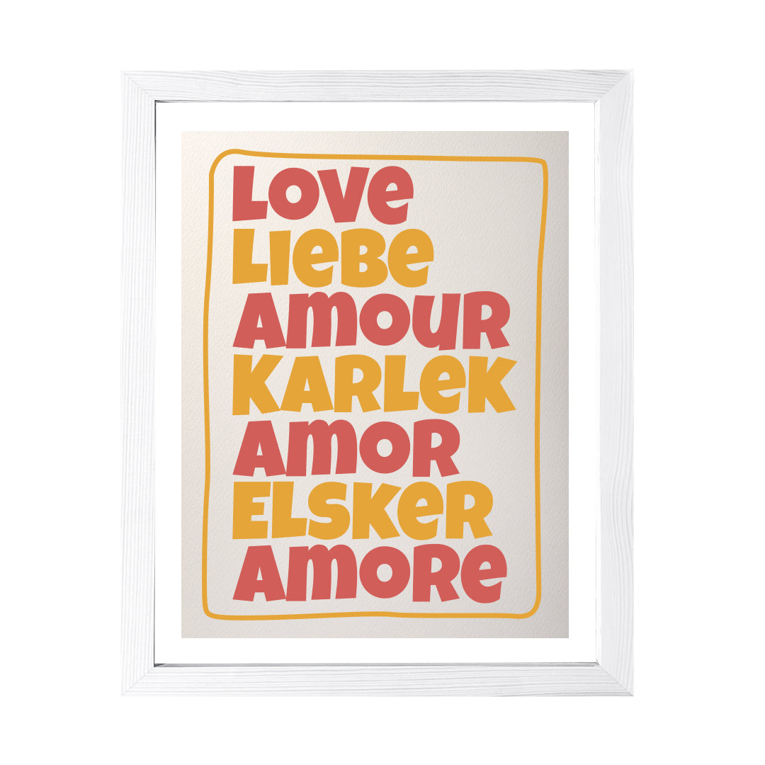 Designs ByLITA Love Liebe Amour Karlek Amor Elsker Amore, Wall Print Art | Funky Home Decor