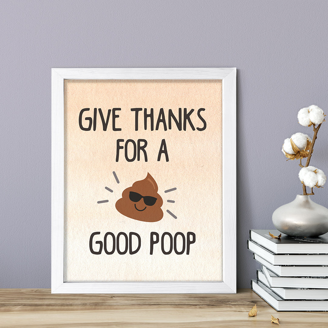 Give Thanks for a Good Poop, Bathroom Framed Wall Art, Home Décor Prints