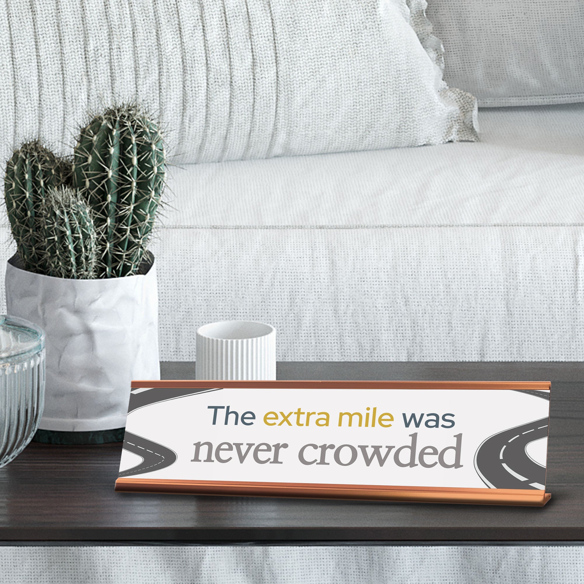 Signs ByLITA The extra mile was never crowded, Gold Frame, Desk Sign (2x8")