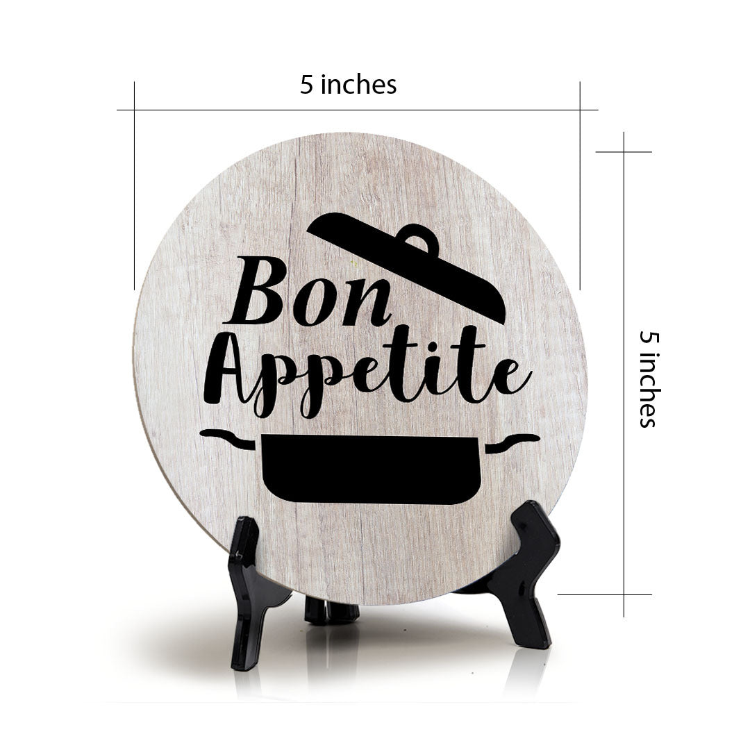 Round Bon Appetite Wood Color, Circle Table Sign (5x5")