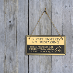 Private Property No Trespassing These Premises Are Protected by Video Surveillance 24/7 5x10 Hanging Plus Wall or Door Sign | Rustic Twine | Home and Business Security Signage