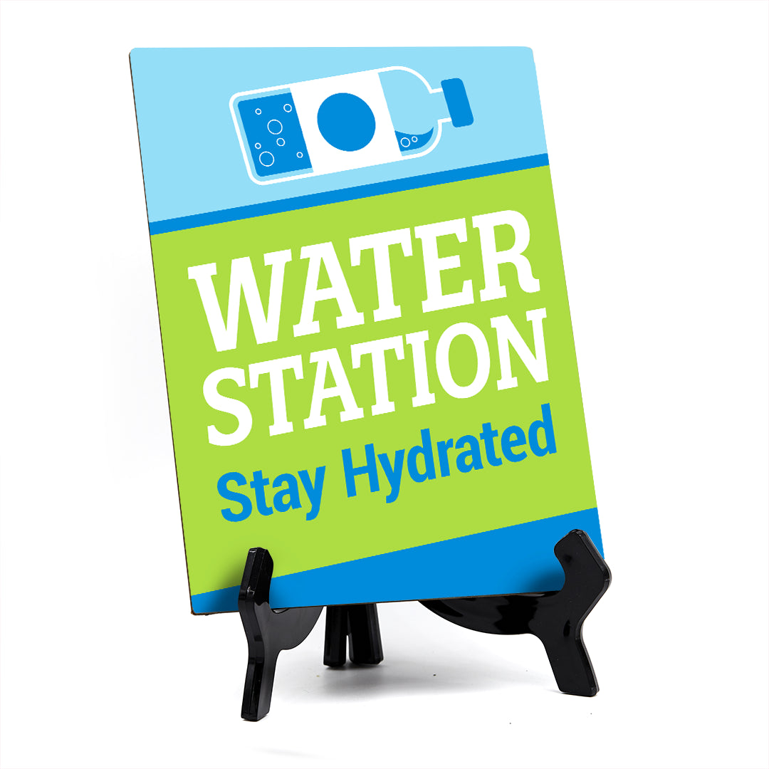 Signs ByLITA Water Station: Stay Hydrated Table Sign with Acrylic Stand (6x8“)