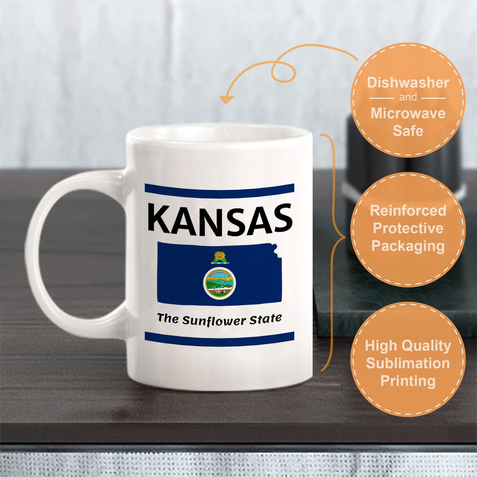 Designs ByLITA Kansas: The Sunflower State 11oz Plastic or Ceramic Coffee Mug | State Pride Collection