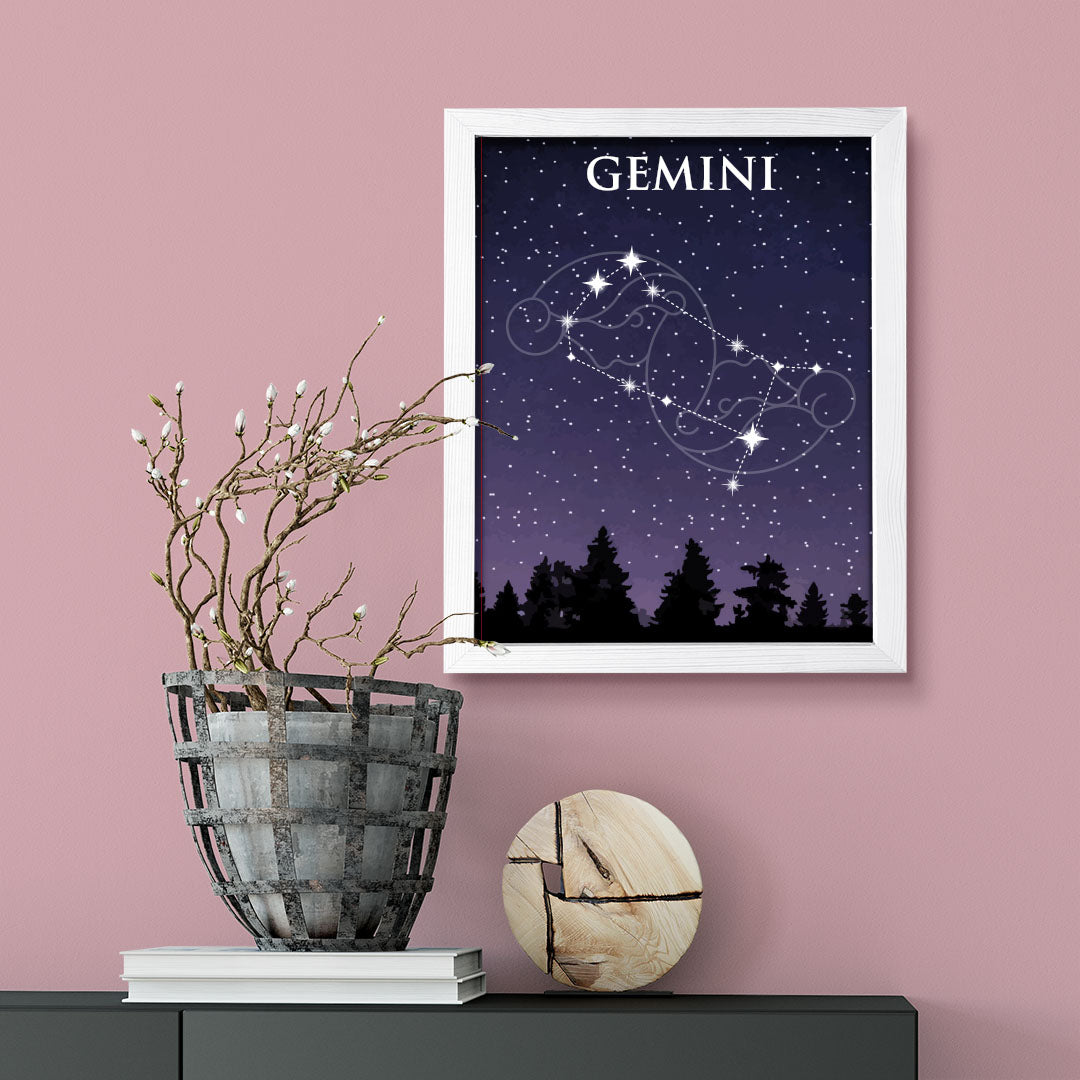 Designs ByLITA Gemini Zodiac Sign Night Sky, Wall Print Art | Home and Office Decor | Astrology Star Sign Bedroom Decoration | Perfect Gift