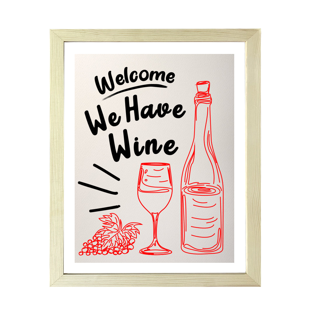 Designs ByLITA Welcome We Have Wine, Wall Print Art | Retro Kitchen Decoration