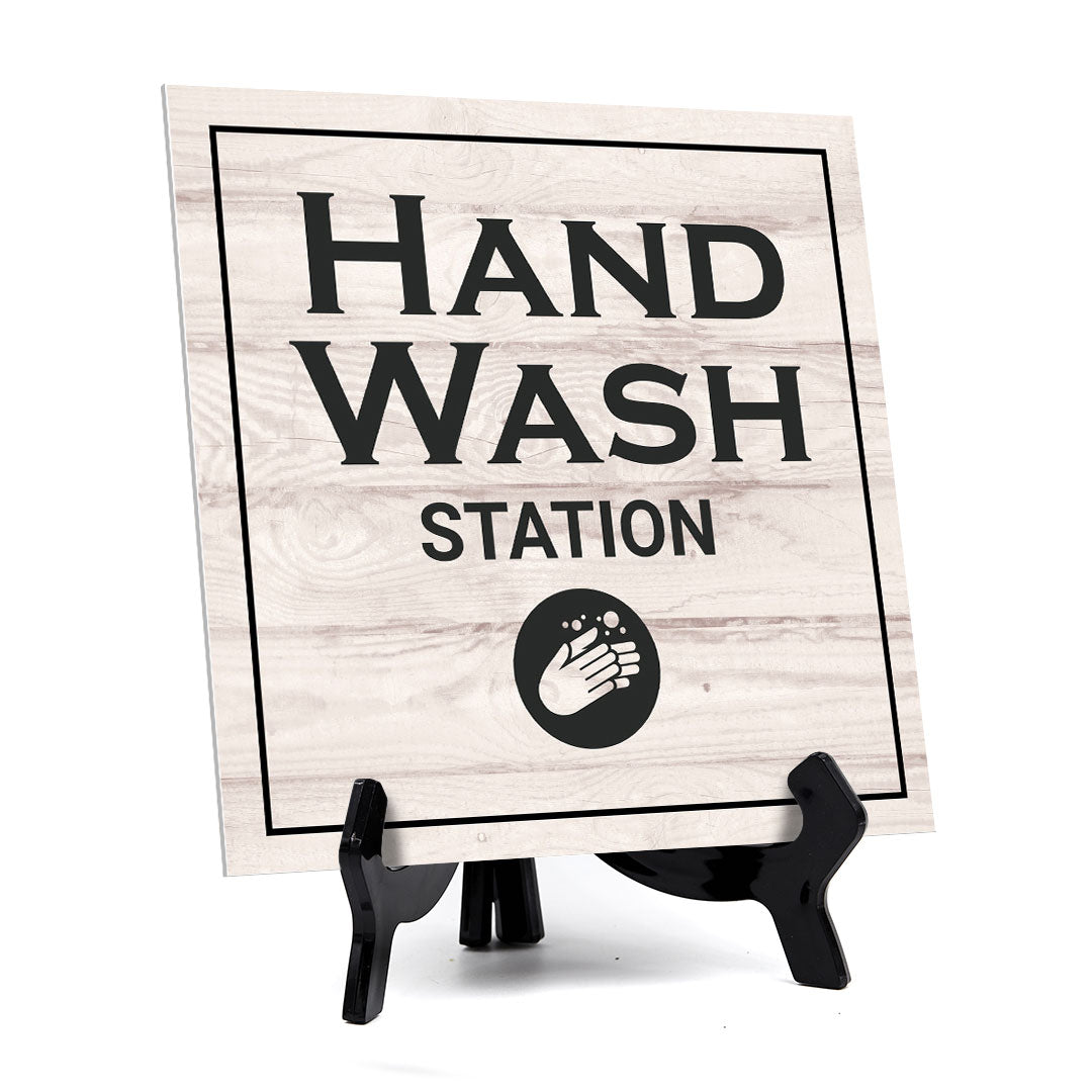Signs ByLITA Hand Wash Station, Wood Color, Square Table Sign (5" x 5”)