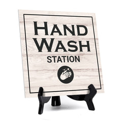 Signs ByLITA Hand Wash Station, Wood Color, Square Table Sign (5" x 5”)