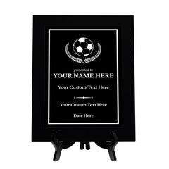 Soccer Customizable Black Frame Wooden Award Plaque | Easel Mount Option | Achievement and Recognition Personalizable Plaques