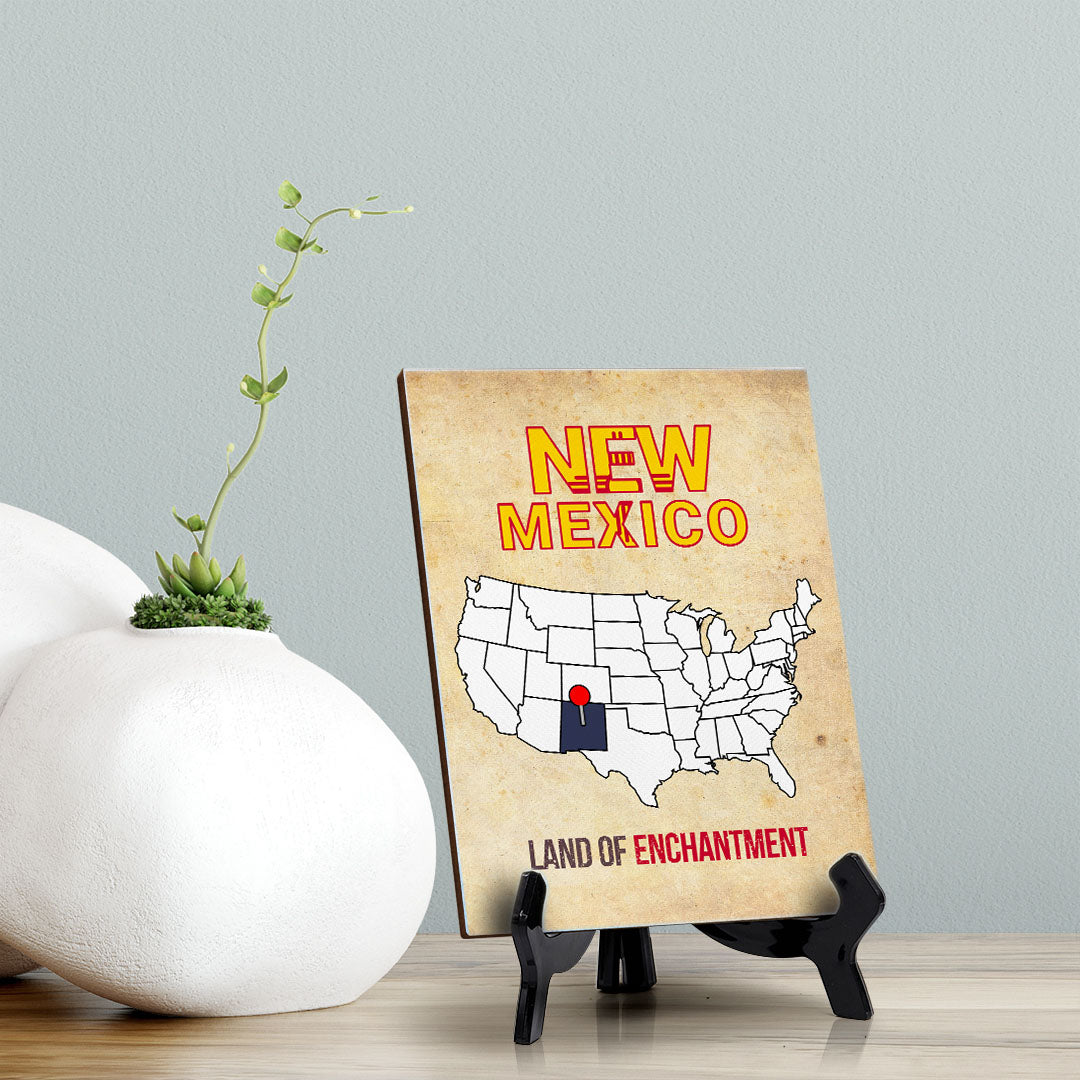 New Mexico: Land of Enchantment Table Sign with Acrylic Stand (6x8“) | State Pride Collection | Perfect Gift for Coworkers or Family