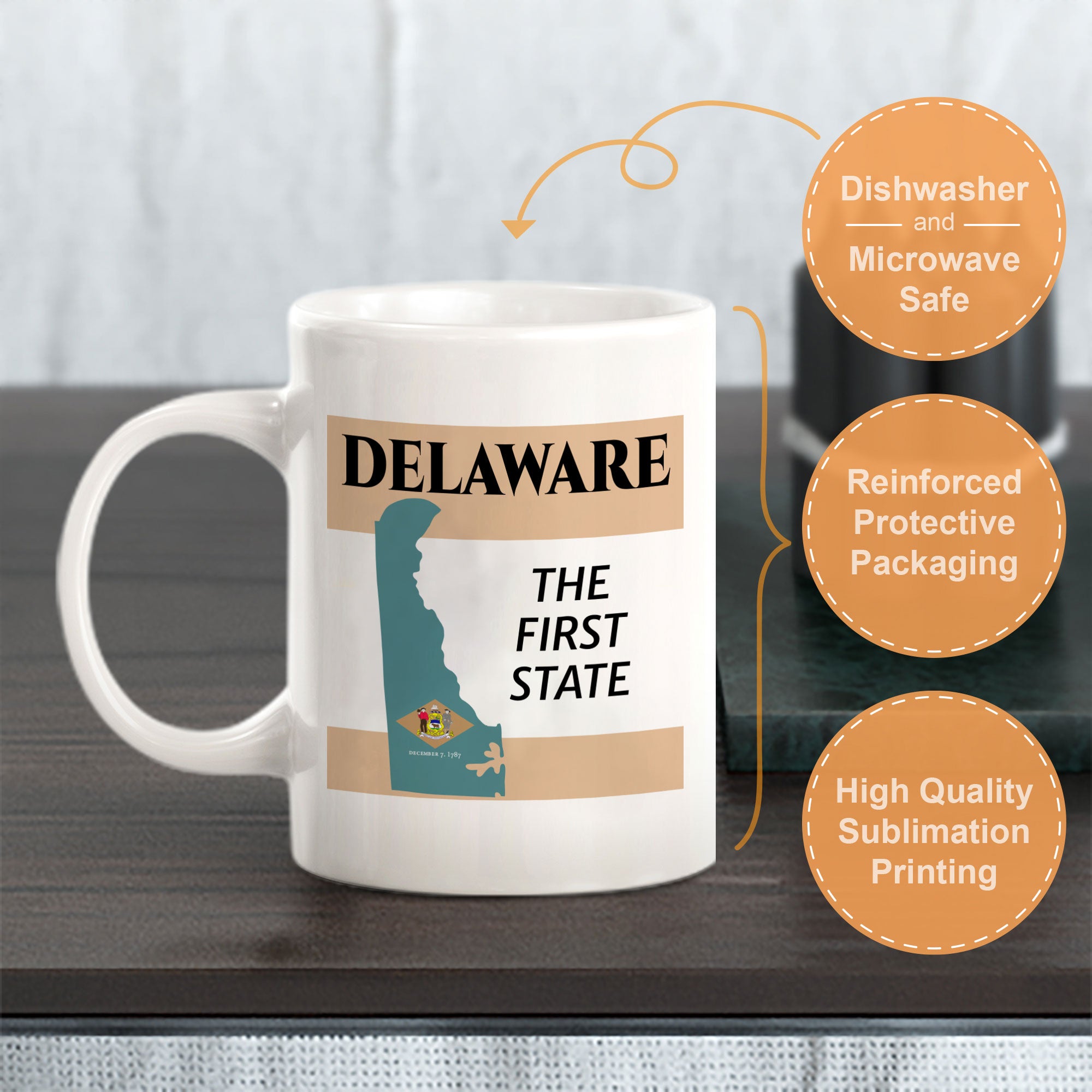 Designs ByLITA Delaware: The First State 11oz Plastic or Ceramic Coffee Mug | State Pride Collection