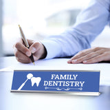 Signs ByLITA Family Dentistry Dental Office Decor Silver Frame, Desk Sign (2x8“)