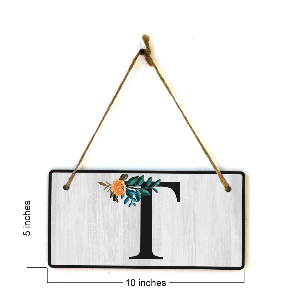 T Flower Decor 5x10 Hanging Wall or Door Sign | Alphabet Letter Room Decoration