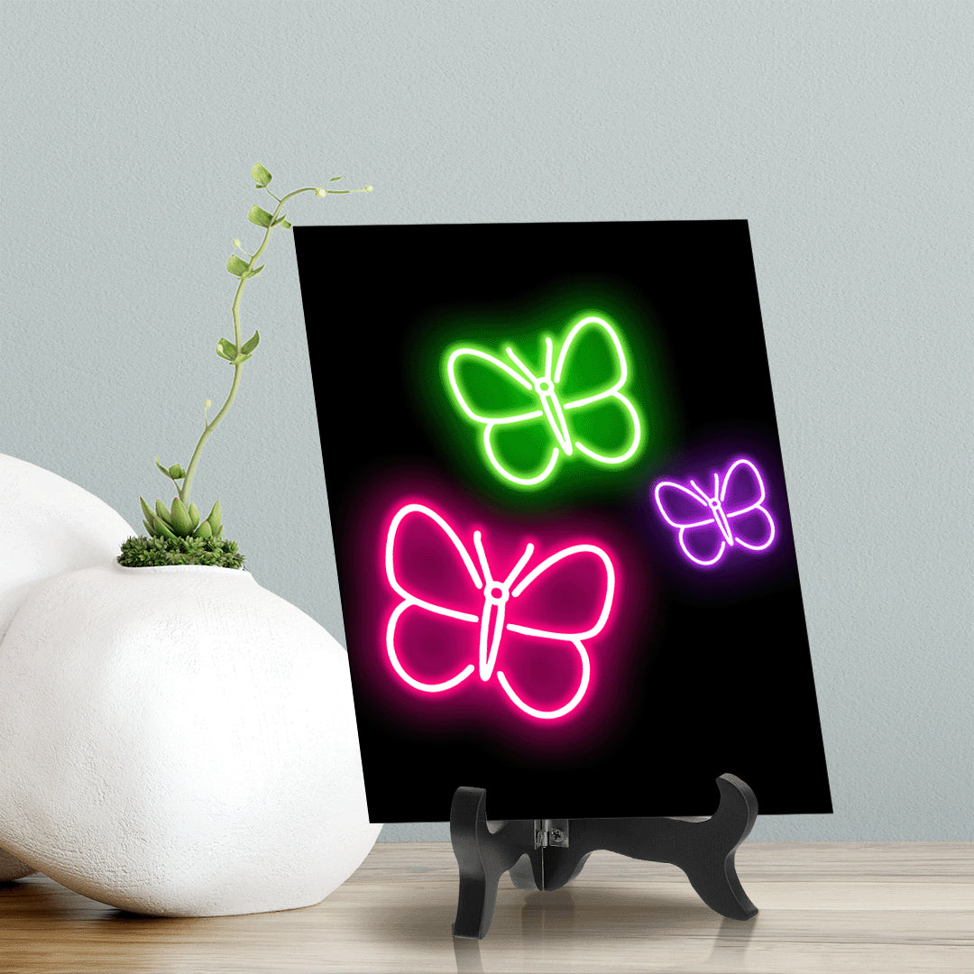 Butterflies Neon Graphic Style Table Sign with Acrylic Stand (6x8“) | Live Streamer Gaming Themed Decoration