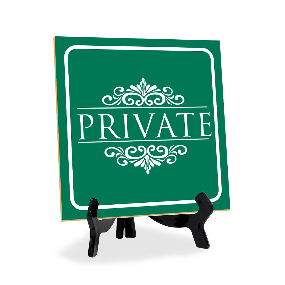 Private 5"x 5" Square Table Sign With Acrylic Easel | Home & Office Decor