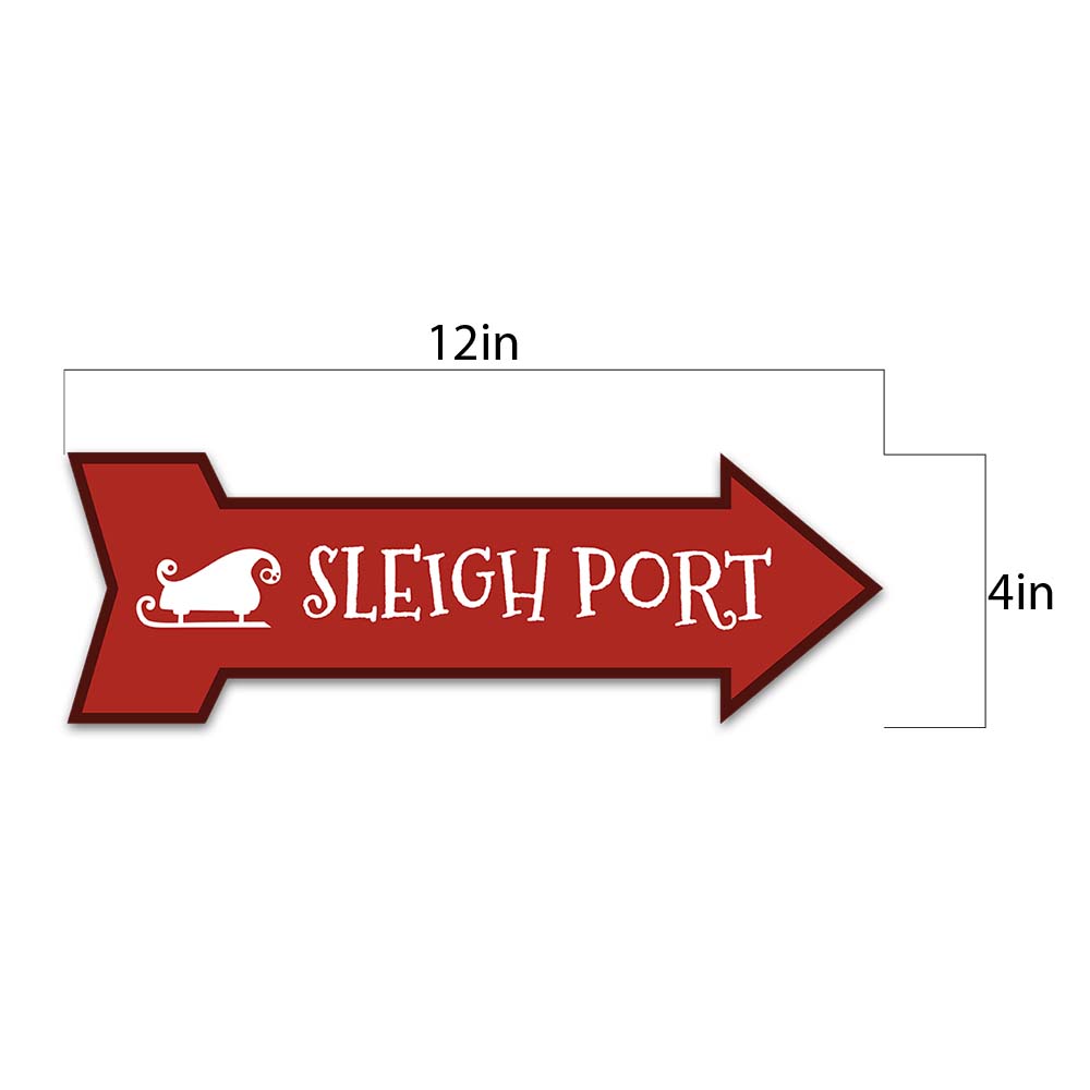 Arrow Shape Plus Sleigh Port 12x4" Wall or Door Sign | Christmas Holiday Decoration