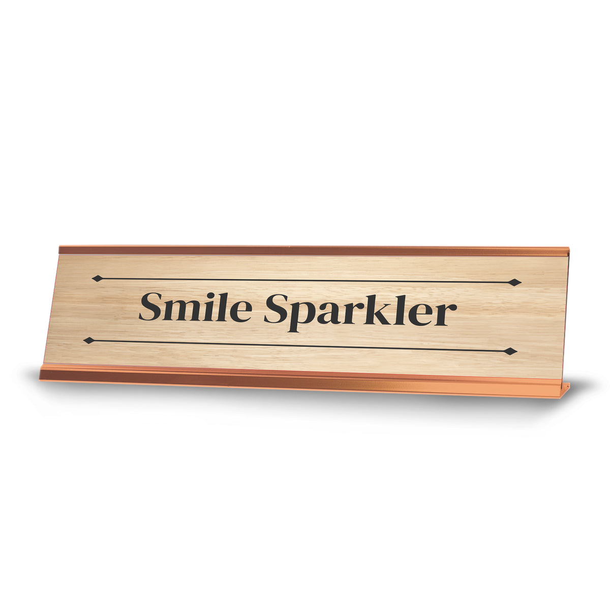 Smile Sparkler Rose Gold Frame Desk Sign (2x8") | Novelty Workplace and Home Office Decoration For Him