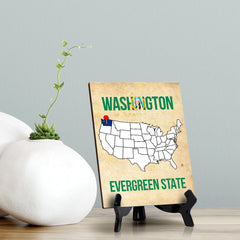 Washington: Evergreen State Table Sign with Acrylic Stand (6x8“)| State Pride Collection | Perfect Gift for Coworkers or Family