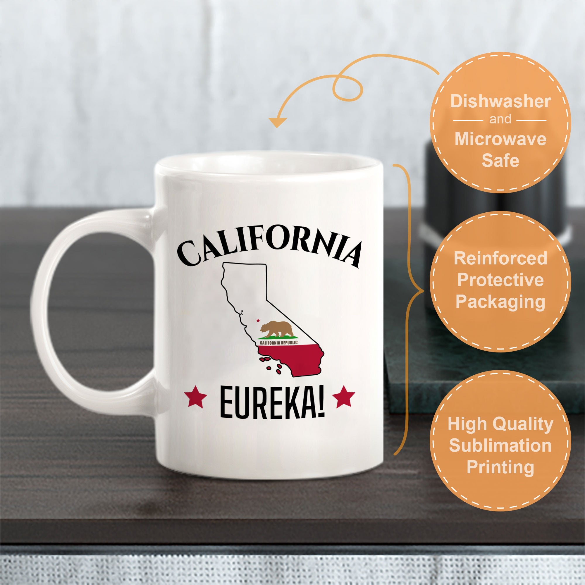 Designs ByLITA California: Eureka! 11oz Plastic or Ceramic Coffee Mug | State Pride Collection