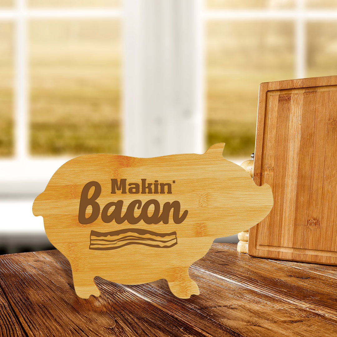 Makin' Bacon (13.75 x 8.75") Pig Shape Cutting Board | Funny Decorative Kitchen Chopping Board