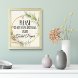 Please Do Not Flush Anything Except Toilet Paper, Floral UNFRAMED Print Kitchen Hospitality Wall Art
