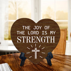 Sign ByLITA Heart The Joy Of The Lord is My Strength, Wood Color, Table Sign (6"x5")