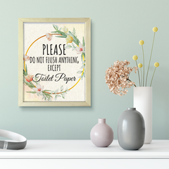 Signs ByLITA Please Do Not Flush Anything Except Toilet Paper, Floral FRAMED Print Short Term Rentals Guest Signage Hospitality Wall Art