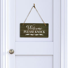 Welcome Please Knock 5x10 Hanging Wall or Door Sign | Family Home Decor