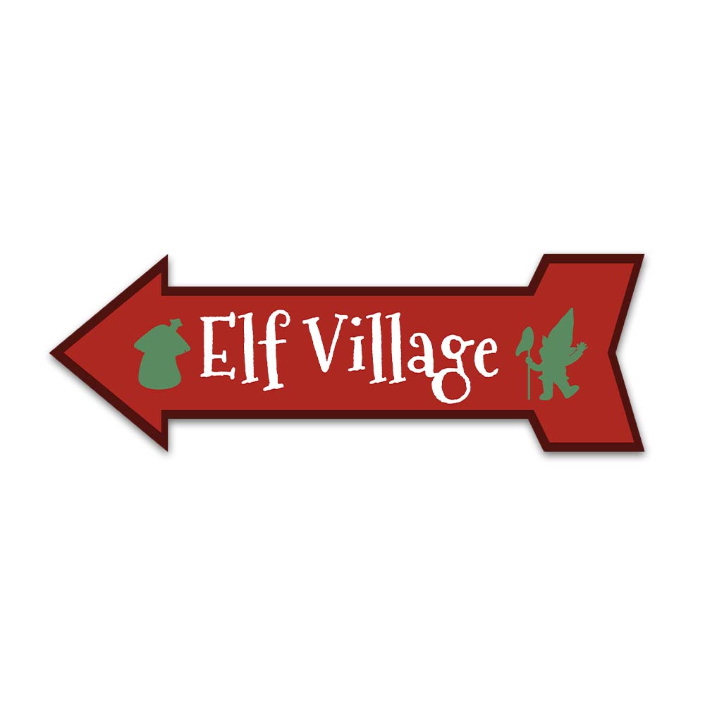 Arrow Shape Plus Elf Village 12x4" Wall or Door Sign | Christmas Holiday Decoration