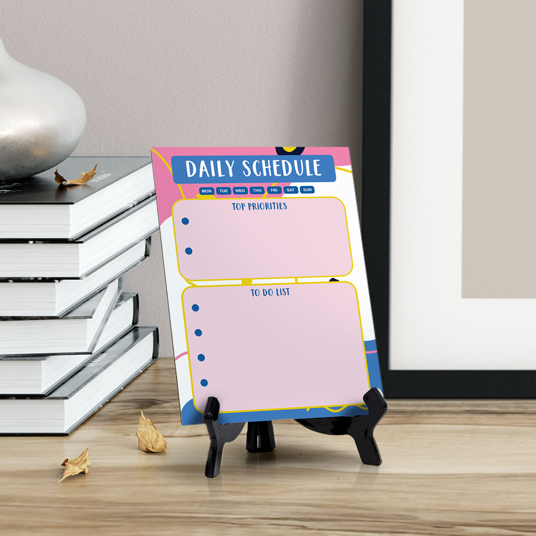 Daily Schedule Dry Wipe Liquid Chalk Table Sign (6x8") Office And Home Reminders | Personal Schedule | No Pen Included