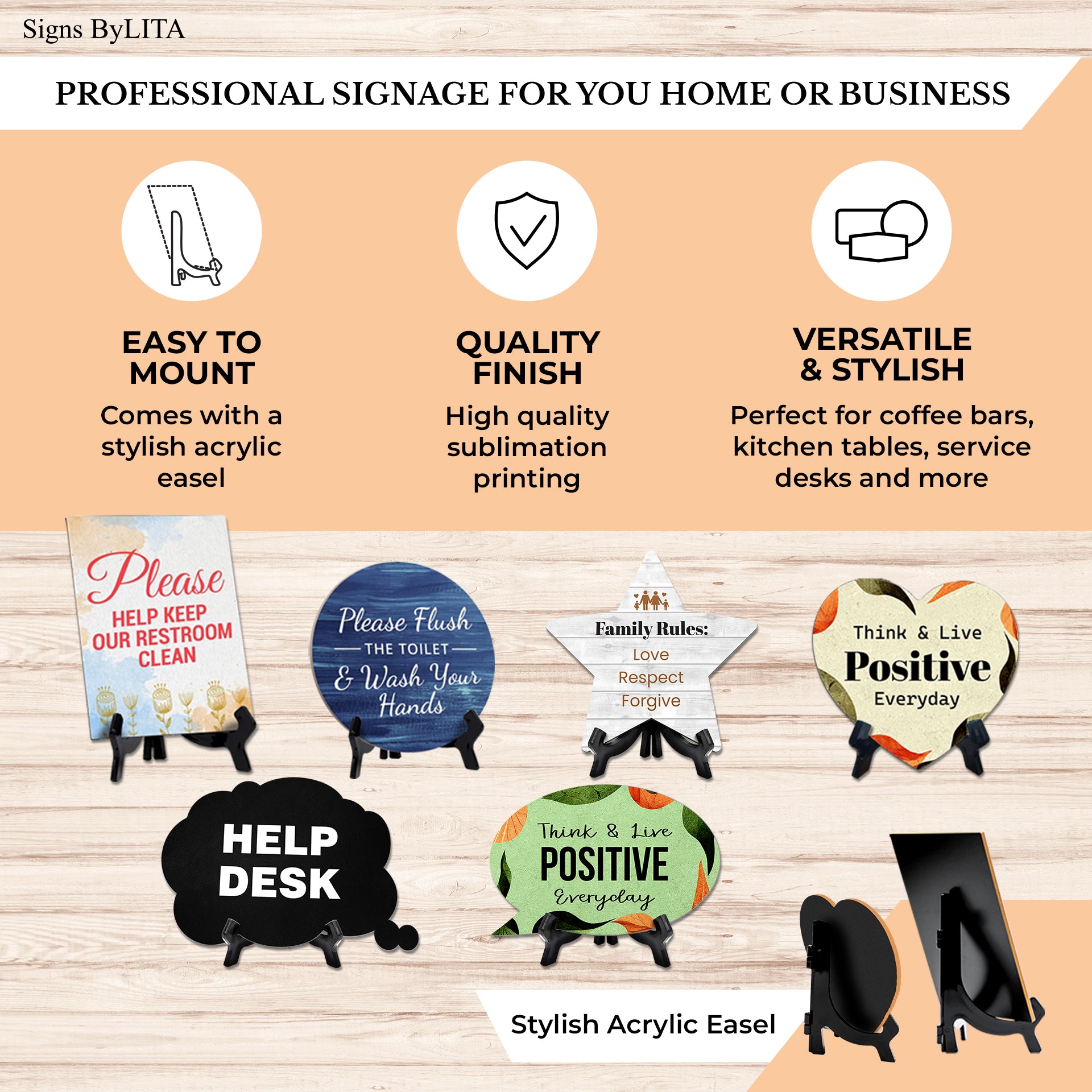 Wash Your Worries Away (5 x 5“) Circle Table Sign with Acrylic Stand | Funny Home Decor